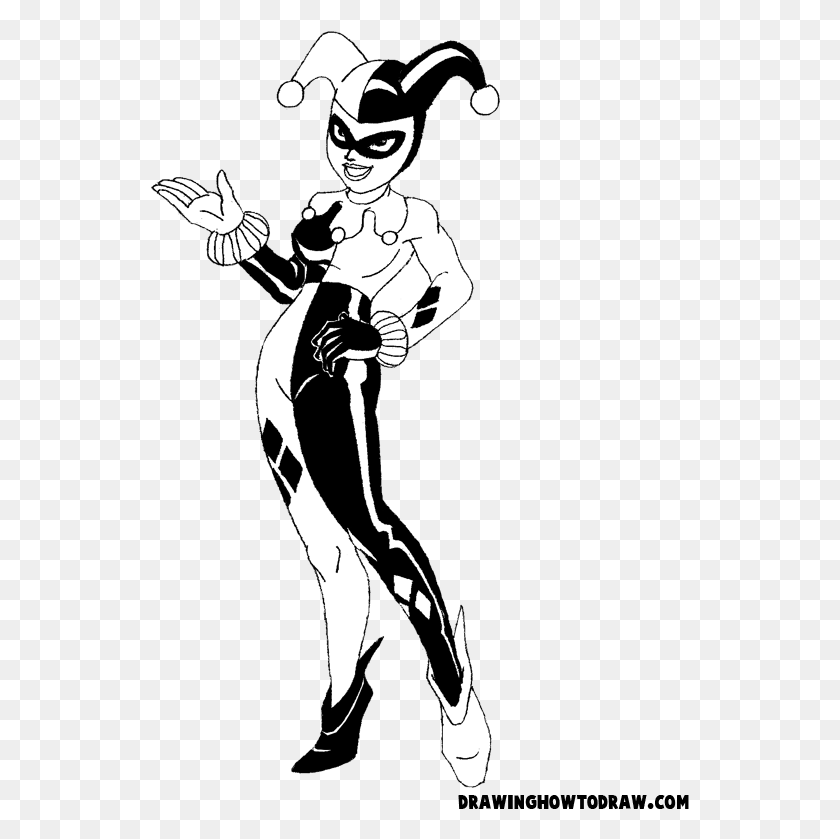539x779 Svg Free Stock Harley Quinn Cartoon Drawing Black And White Harley Quinn Transparent, Person, Human, Performer HD PNG Download