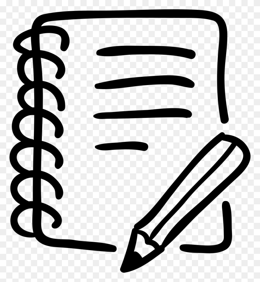898x980 Svg Freeuse Library Hand Drawn Writing Tools Svg Notebook Icon, Text, Diary HD PNG Download