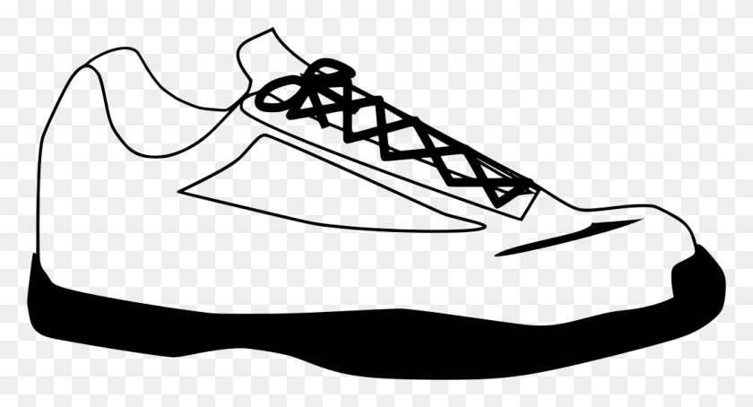 1024x518 Svg > Kasut Tenis Sukan Monokrom Shoe Clipart Black And White, Clothing, Apparel, Footwear HD PNG Download
