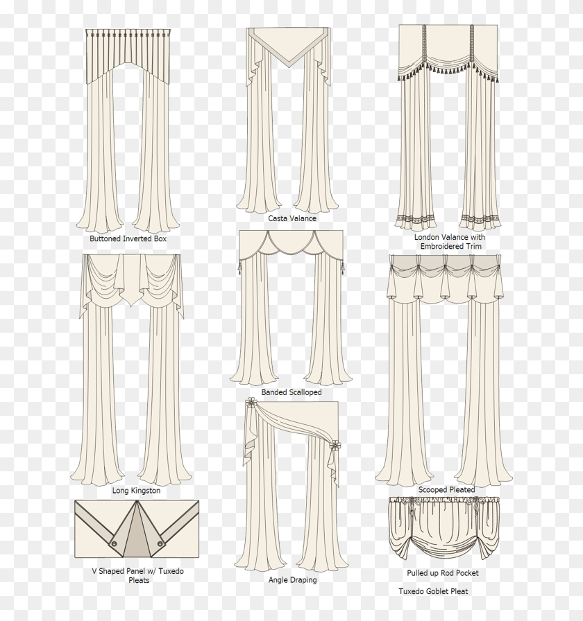 642x836 Swags Custom Drapery Types Guide How To Windows Treatment Draw Types Of Curtains, Architecture, Building, Pillar HD PNG Download