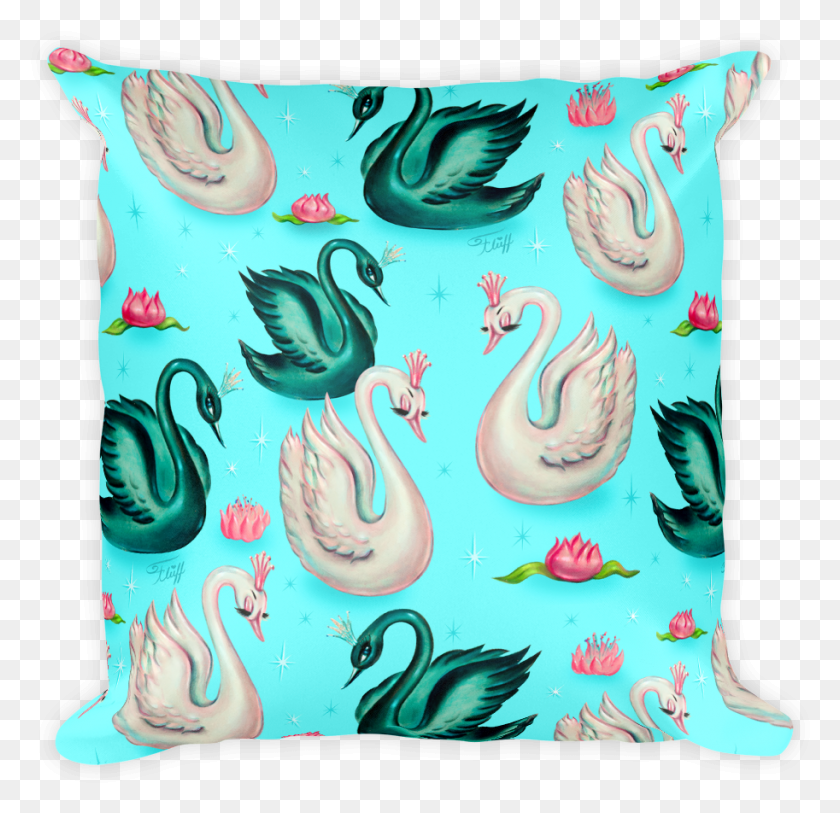 913x882 Swans With Tiaras On Aqua Square Pillow Cushion, Bull HD PNG Download