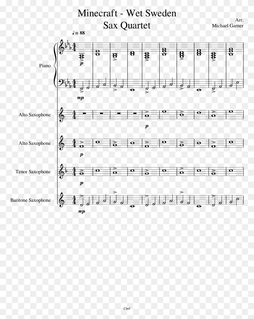 773x993 Sweden And Wet Hands Sax Quartet Sheet Music For Piano Minecraft Theme Alto Sax, Gray, World Of Warcraft HD PNG Download