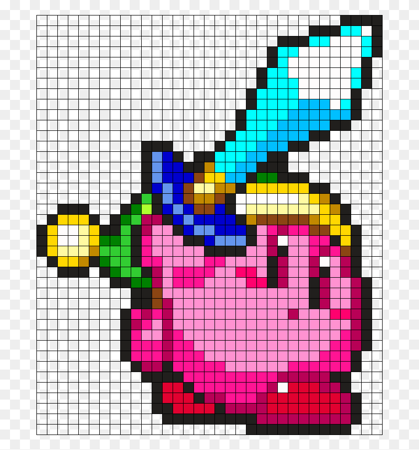 694x841 Sword Kirby Perler Bead Pattern Bead Sprite Sword Kirby Pixel Art, Pac Man, Text, Light HD PNG Download