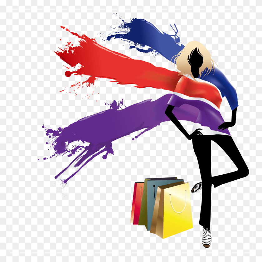 1442x1442 T Shirt Poster Women Shopping Urban Free Image Clipart Fashion Shopping Girl Shutterstock Clipart, Graphics HD PNG Download