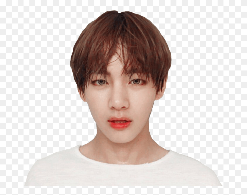 677x604 Taehyung Stickers Face Transparent Funnypictures Kim Taehyung Red Lips, Person, Human, Portrait HD PNG Download