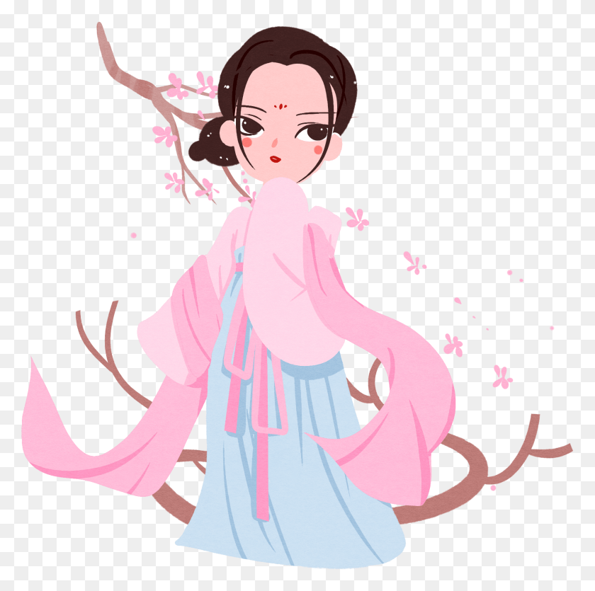 1717x1706 Tang Dynasty Hanfu Figures Girls And Psd Illustration, Person, Human, Graphics HD PNG Download