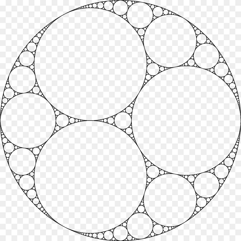 1909x1909 Tangential Circles Of Varying Sizes Inside Of One Large Apollonian Circles, Gray Sticker PNG