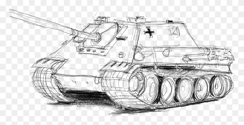 1527x727 Tank Arta Sketch Of The Jadgpanther That My Girlfriend Churchill Tank, Gray, World Of Warcraft HD PNG Download