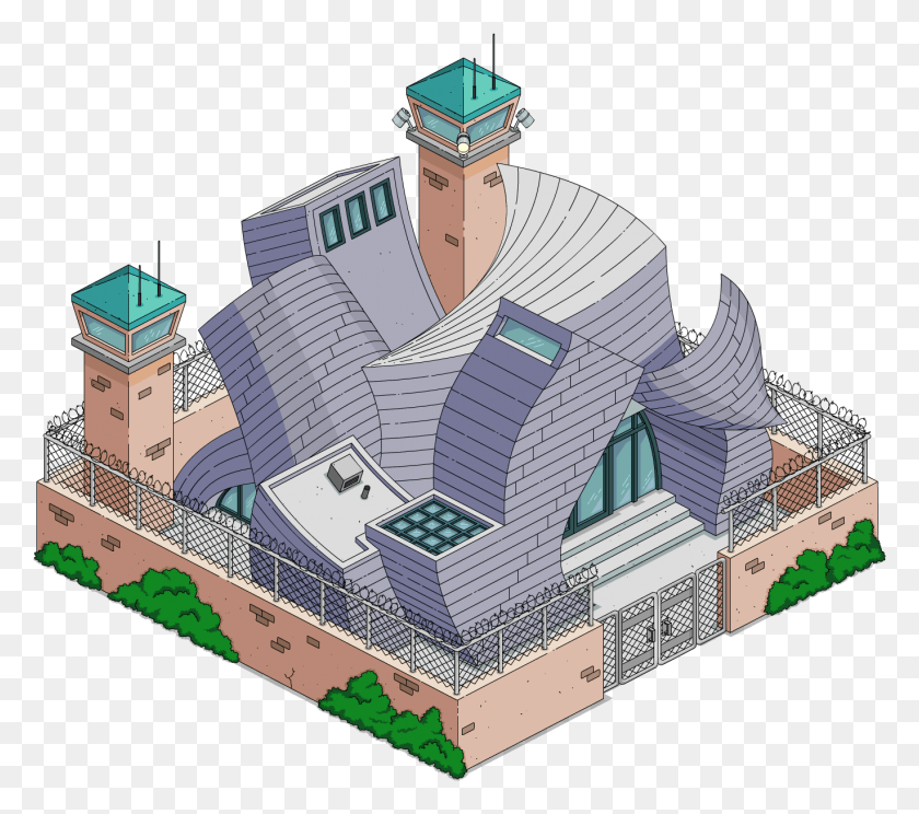 1369x1202 Tapped Out Montgomery Burns State Prison The Simpsons, Building, Architecture, Tower HD PNG Download