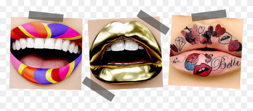851x337 Tattoo Able Lips Tongue, Collage, Poster, Advertisement HD PNG Download