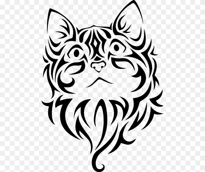 500x707 Tattoo Cat Vector Image Tribal Kitten, Gray PNG