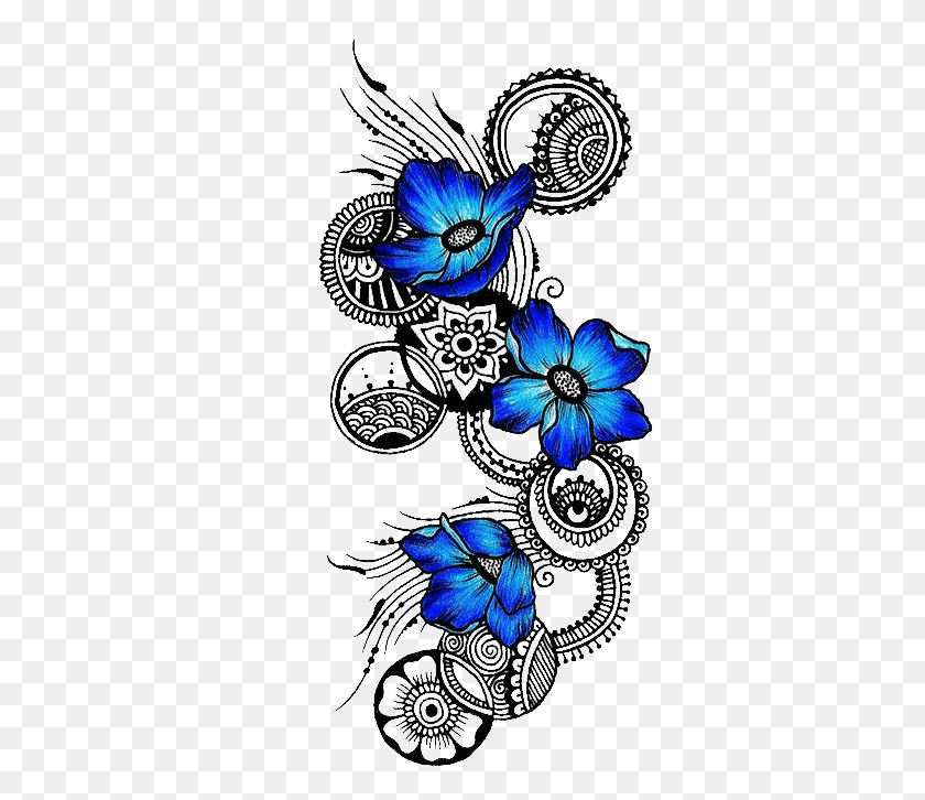 349x666 Descargar Png Tatuaje Flor Símbolo Flores Escarificación Dibujo Flor Azul Tatuaje, Gráficos, Diseño Floral Hd Png