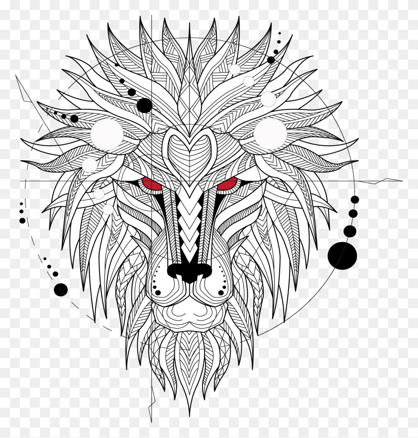 1701x1792 Tattoo Head Ferocious Totem T Shirt Lion Geometric Lion, Graphics, Doodle HD PNG Download