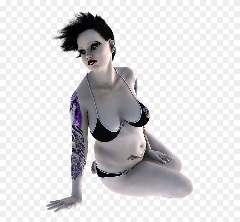 523x717 Tattoo Lady Pose 3d Render People Woman Girl Woman Tattoo Transparent, Clothing, Apparel, Person HD PNG Download