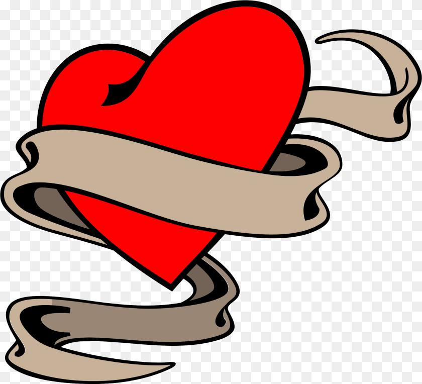 2177x1980 Tatttoo With Transparent Background Heart With Ribbon Drawing, Clothing, Hat, Animal, Fish PNG