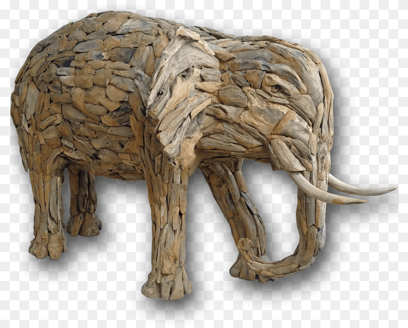 Teak Root Elephant Sculpture, Wood, Animal, Mammal, Wildlife Sticker PNG