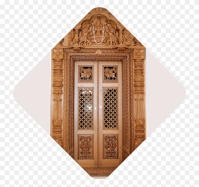 730x730 Teakwood Carved Pooja Room Door Pooja Room Door Designs In Wood, Architecture, Building, Temple HD PNG Download