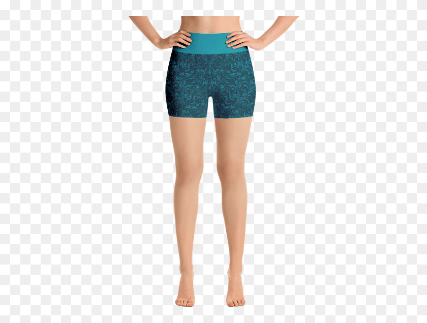 340x575 Teal Floral Ornaments Yoga Short Pants With A Small Yoga Pants, Shorts, Clothing, Apparel HD PNG Download