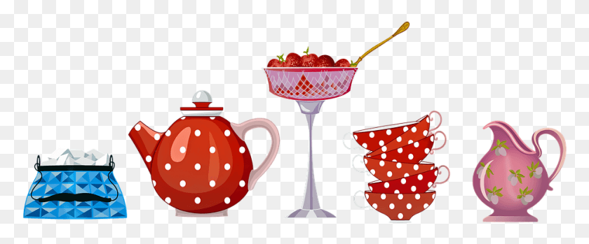 939x348 Teapot High Tea Delicious Table Breakfast Bake Cha Da Tarde, Strawberry, Fruit, Plant HD PNG Download
