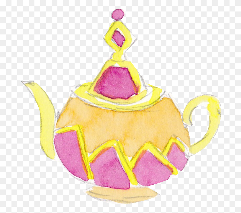 700x682 Teapot Yellowamppink Watercolor Teapot, Pottery, Pot HD PNG Download