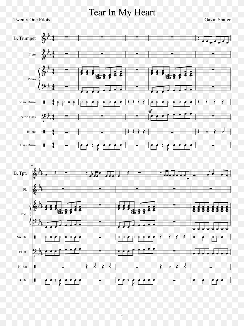 750x1061 Tear In My Heart Sheet Music Composed By Gavin Shafer Icarly Theme Song In Alto Sax, Gray, World Of Warcraft HD PNG Download