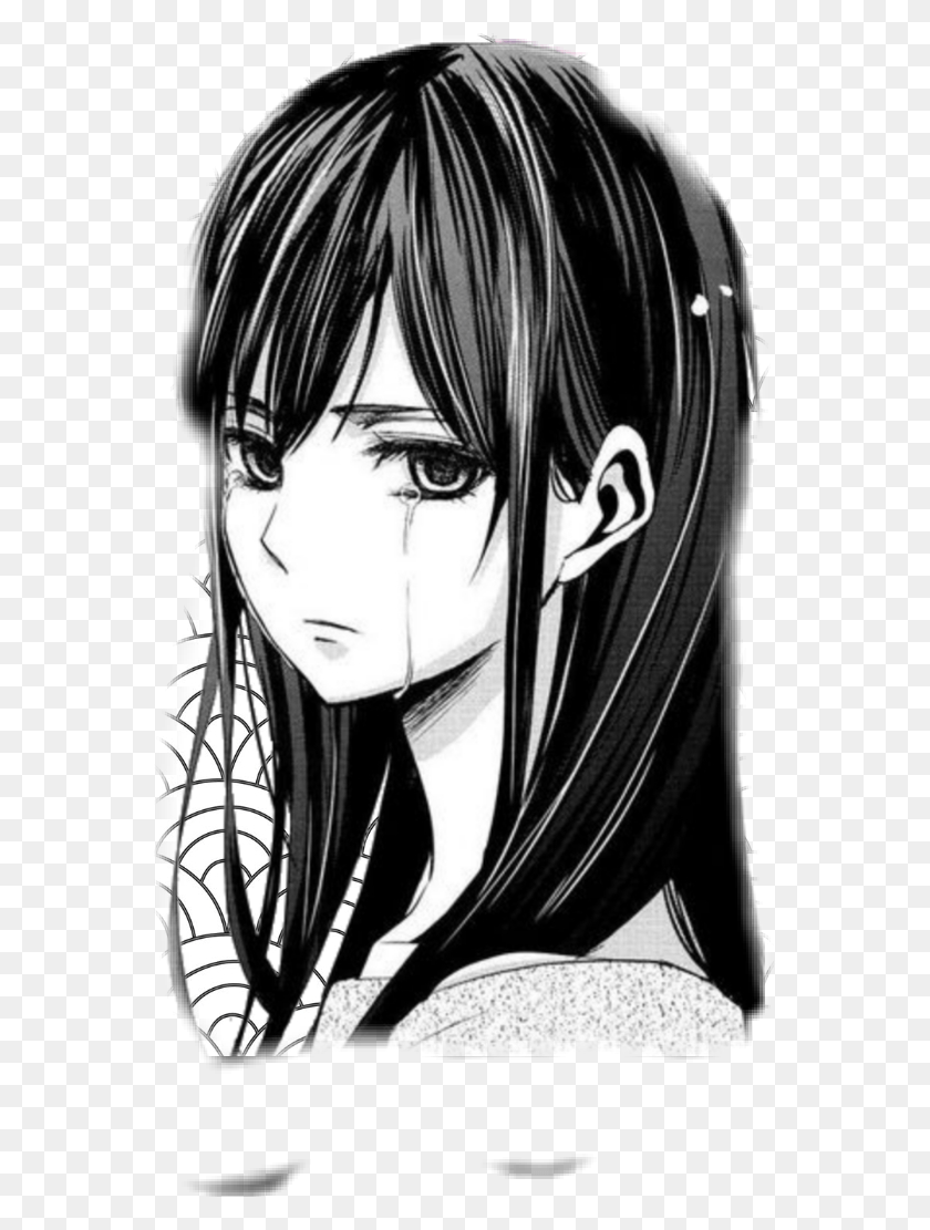 561x1051 Descargar Png Tears Trnen Anime Girl Triste Gacha Negro Blanco Triste Chica De Anime Llorando, Manga, Comics, Libro Hd Png