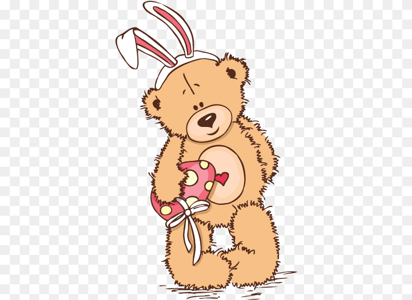 372x612 Teddy Bear With Bunny Ears Kids Sticker Happy Easter Bear, Teddy Bear, Toy, Animal, Bird Clipart PNG