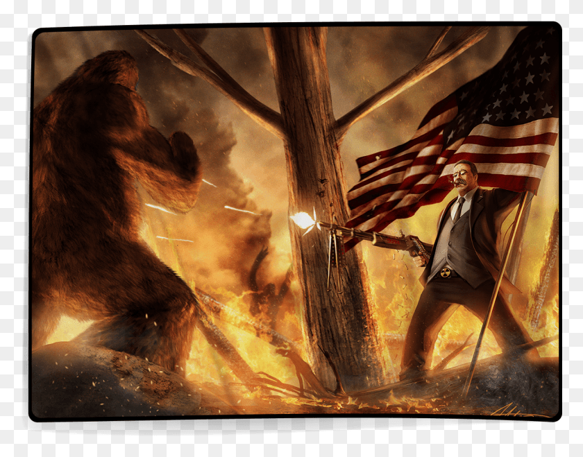 1144x879 Descargar Png Teddy Roosevelt Matando A Bigfoot Badass Presidente Theodore Roosevelt, Persona, Humano, Fuego Hd Png