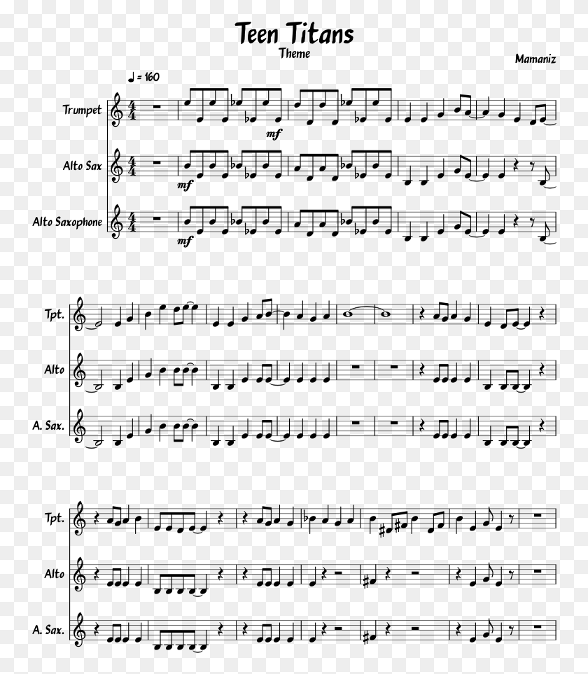 750x903 Teen Titans Sheet Music Composed By Mamaniz 1 Of 2 Teen Titans Theme Song Trumpet, Gray, World Of Warcraft HD PNG Download