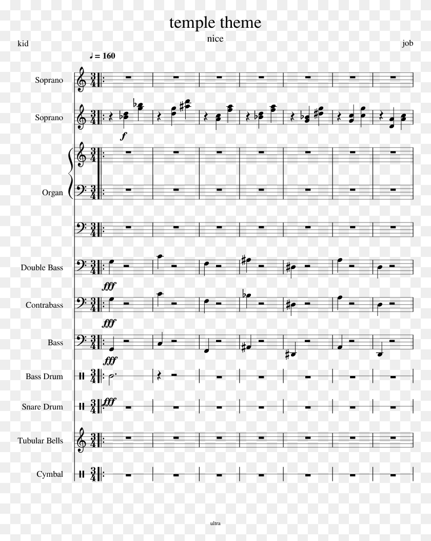 Temple Theme Sheet Music For Voice Organ Contrabass Sheet Music, Gray, World Of Warcraft HD PNG Download
