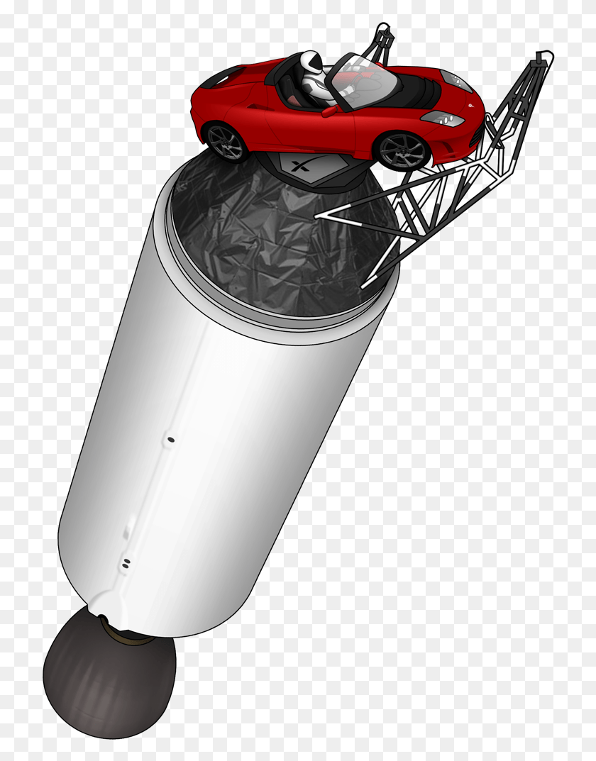 724x1013 Tesla Roadster Mounted On Falcon Heavy Upper Stage Snow Blower, Car, Vehicle, Transportation HD PNG Download