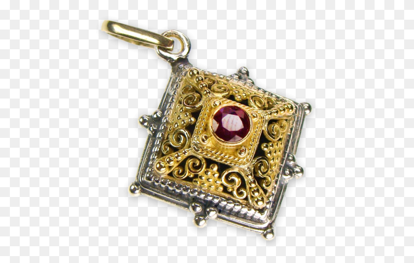 455x474 Tetra Vaulted Filigree Charm Locket, Pendant, Jewelry, Accessories HD PNG Download