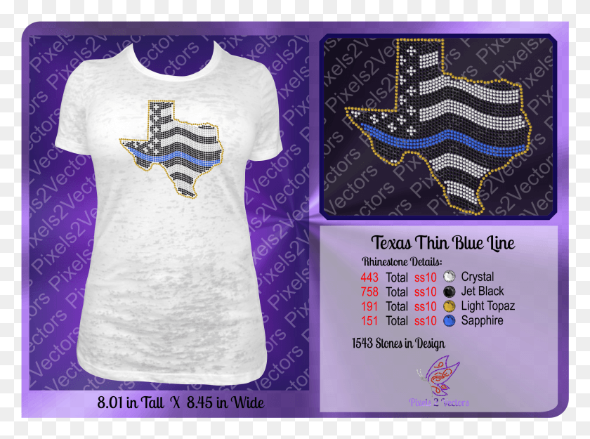 2015x1462 Texas Thin Blue Line Large Flag Rhinestone Design Digital, Clothing, Apparel, T-shirt HD PNG Download