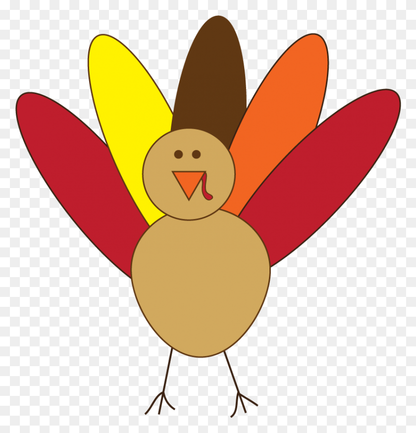 827x865 Thanksgiving Clipart Free Black And White For Kids Simple Turkey Clip Art, Animal, Invertebrate, Insect HD PNG Download