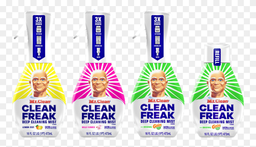 763x424 The All New Clean Freak Spray Brings The Power Of Mr Mr. Clean, Label, Text, Bottle HD PNG Download