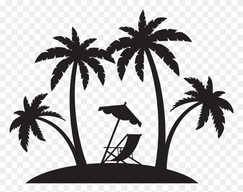 923x715 The Beach Black And White Pluspng Beach Palm Tree Silhouette, Plant, Tree, Flower HD PNG Download