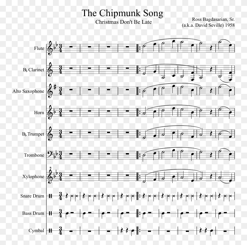 758x775 The Chipmunk Song Sheet Music Composed By Ross Bagdasarian Real Slim Shady Notes, Gray, World Of Warcraft HD PNG Download