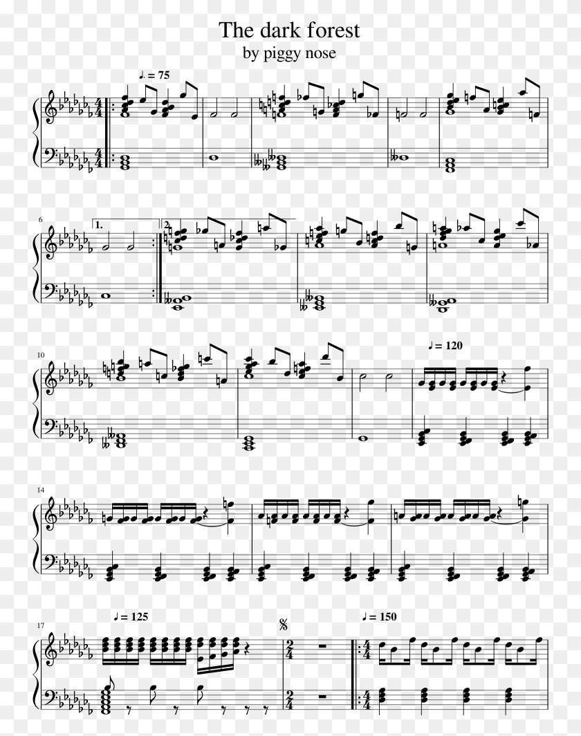 747x1004 The Dark Forest By Piggy Nose Sheet Music 1 Of 3 Pages Robbery Juice Wrld Piano Sheet Music, Gray, World Of Warcraft HD PNG Download