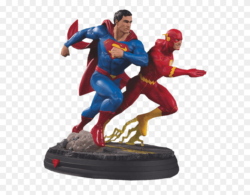 549x594 The Flash Dc Gallery 10 Dc Collectibles Statue Superman Vs Flash Statue, Person, Human, Figurine HD PNG Download