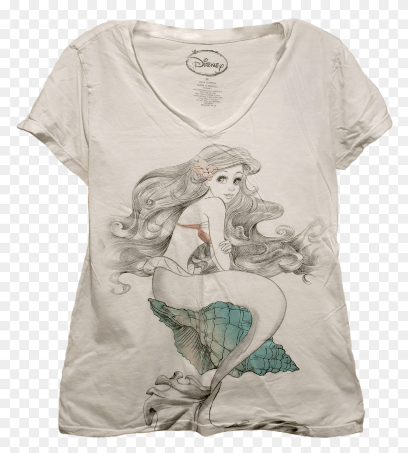 1131x1265 The Front Of A V Neck T Shirt With A Line Drawing Of Mermaid, Clothing, Apparel, T-shirt HD PNG Download