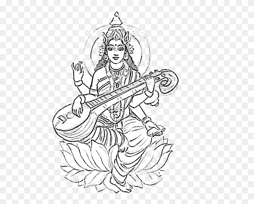 576x675 The Goddess Saraswati Saraswati Black And White, Art, Adult, Wedding, Person Transparent PNG