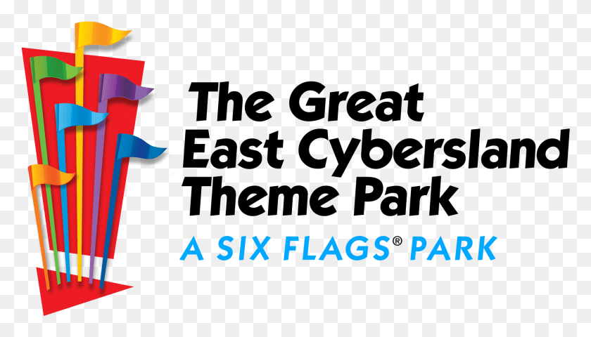 1633x881 The Great East Cybersland Theme Park A Six Flags Park Six Flags, Symbol, Text, Plant HD PNG Download