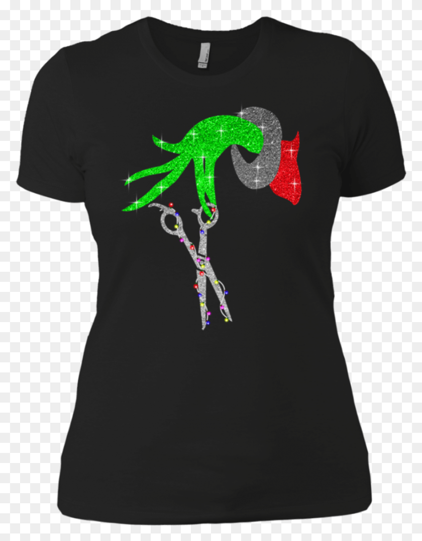879x1144 The Grinch Hand Holding Scissor Hairstylist Christmas Shirt, Clothing, Apparel, Sleeve HD PNG Download