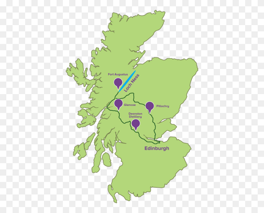424x619 The Hair Coo39s Loch Ness Tour Map From Edinburgh Loch Ness On Map, Diagram, Plot, Land HD PNG Download