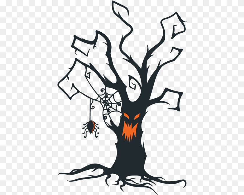 448x670 The Halloween Tree Clip Art Halloween Creepy Tree Silhouette, Fire, Flame, Person, Head PNG