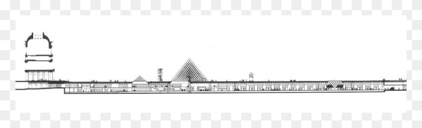 1452x363 The Main Pyramid And The Inverted Pyramid Right Louvre Pyramid Section, Plan, Plot, Diagram HD PNG Download