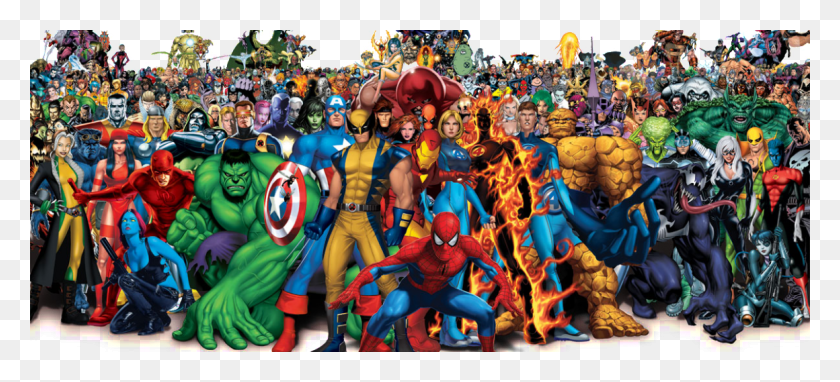 1160x480 The Marvel Universe 1160x480 Tous Les Super Hros Marvel, Crowd, Person, Human HD PNG Download