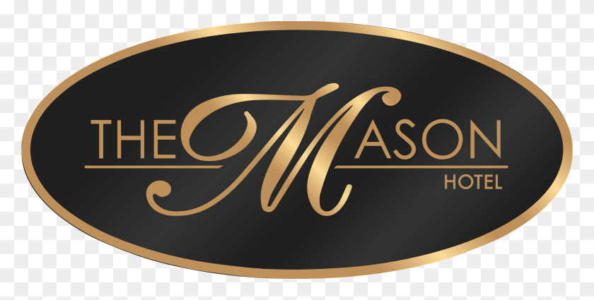 2500x1171 The Mason Logo The Mason In Gold Lettering On A Background Mason Butler Al, Text, Label, Calligraphy HD PNG Download