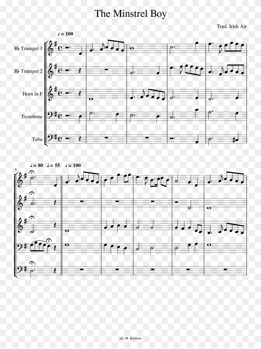 751x1062 The Minstrel Boy Sheet Music Composed By Trad Nessun Dorma French Horn, Gray, World Of Warcraft HD PNG Download