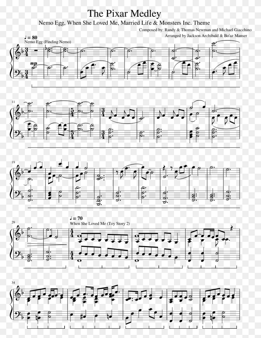 785x1037 The Pixar Medley Sheet Music Composed By Arranged By Can T Help Falling In Love Partitura Piano, Gray, World Of Warcraft HD PNG Download